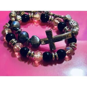 Alexa's Angels Bead Cross Stretch Bracelet Plus Extra Bracelet "Miracles Happen"